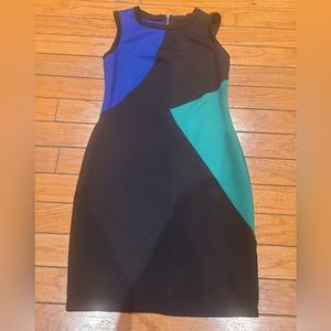 Black, ble, and green dress